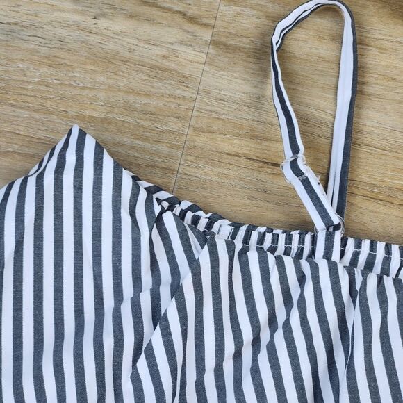 🔺️BCX Striped Off Shoulder Embroidered Floral Bell Sleeve Top Small - Picture 8 of 12